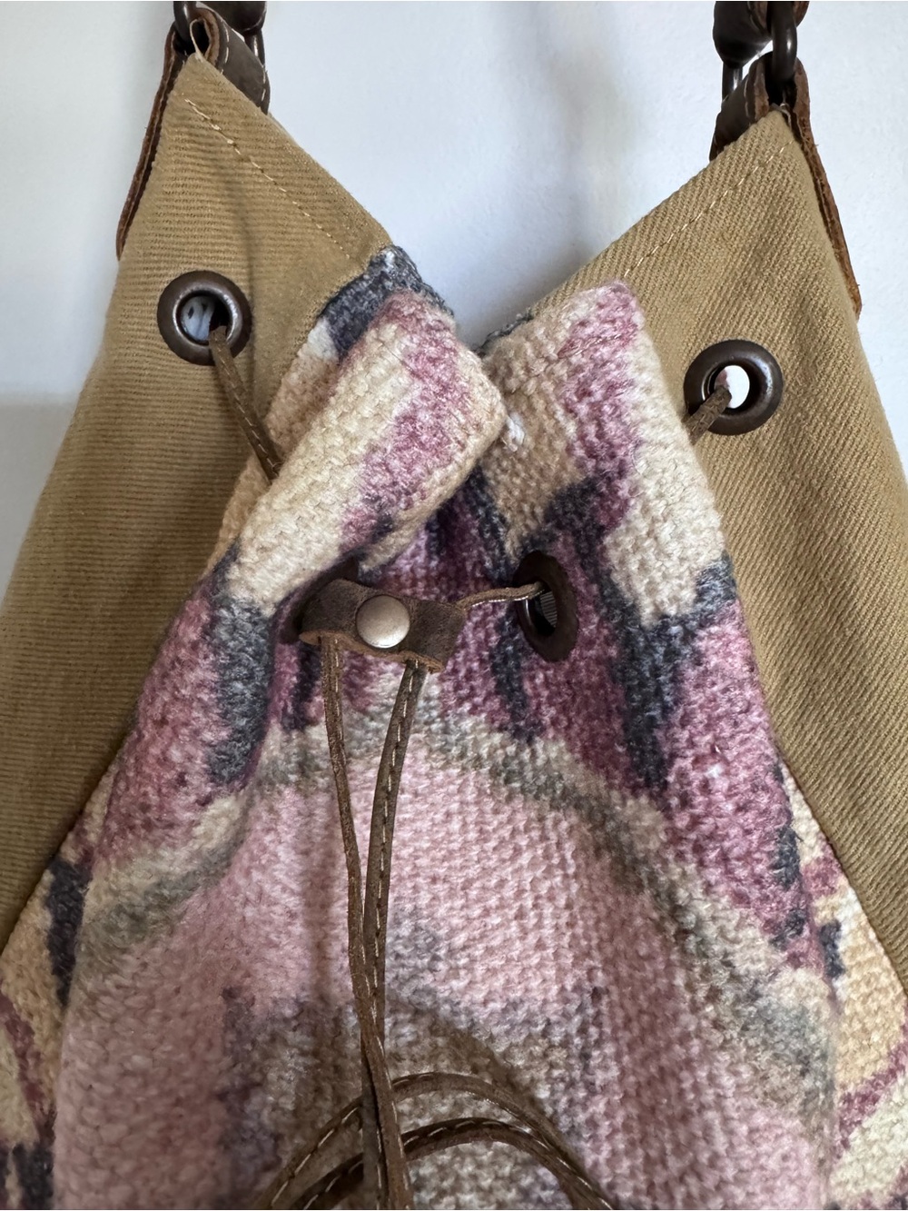 MYRA BAG Tan and Pink Boho Drawstring Shoulder Bucket Bag - Picture 2 of 14